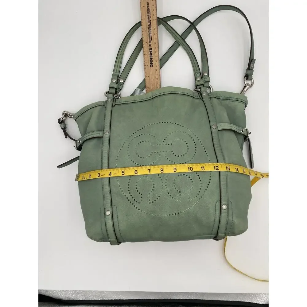 Coach Audrey Cinched Shoulder Bag Green Leather Double Handle Large 17064 READ